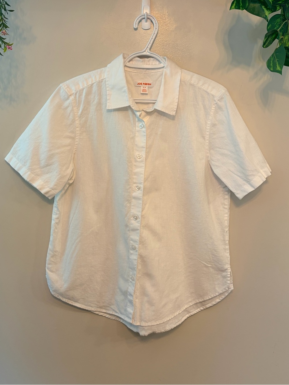 Linen Cotton Button Front Shirt White Coastal Minimalist Medium - Picture 2 of 6